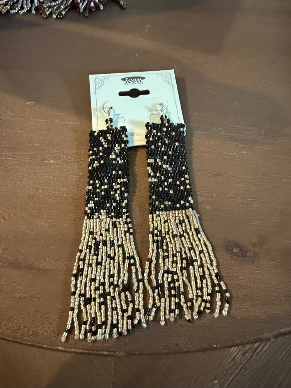 Beaded Fringe Statement Earrings in Black & Silver